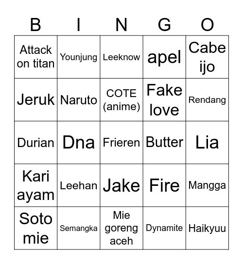 Untitled Bingo Card