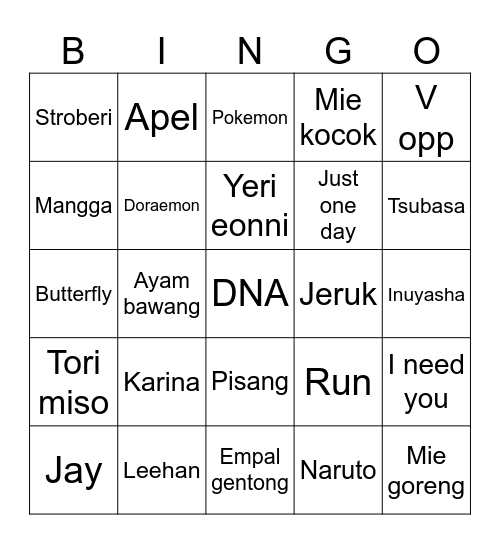 Karina Bingo Card