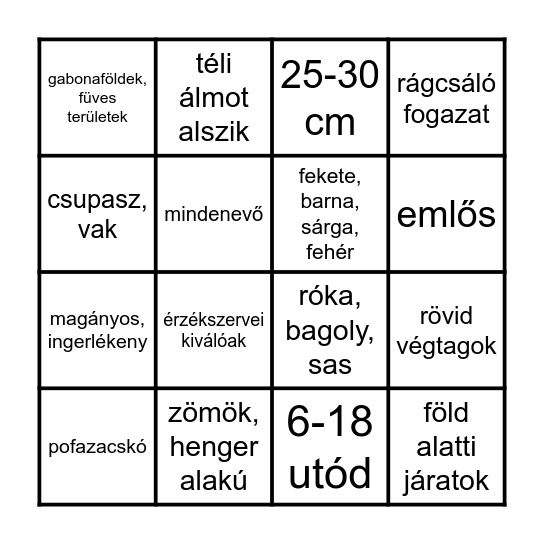 Mezei hörcsög Bingo Card