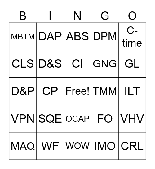 ASML Abbreviation Bingo Card