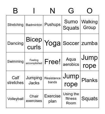 Lets get healthy Bingo Card
