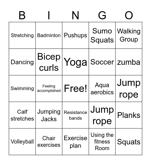 Lets get healthy Bingo Card