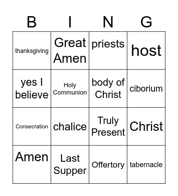 Eucharist Bingo Card