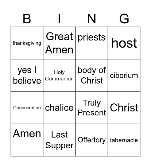 Eucharist Bingo Card