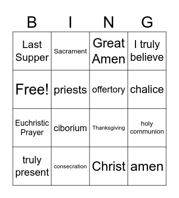 eucharist Bingo Card