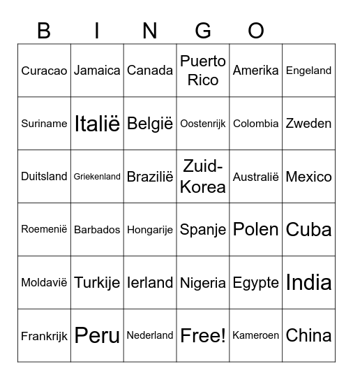 Gabberwijfies landen Bingo Card