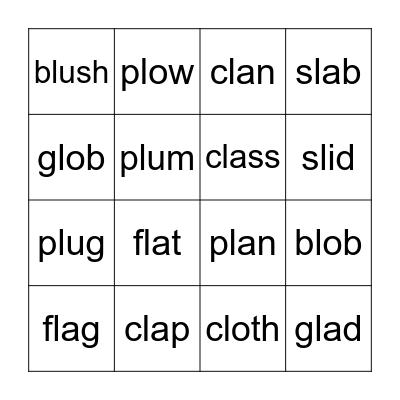 Beginning L Blends Bingo Card