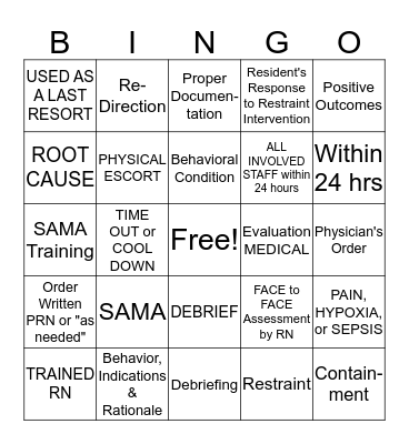 Prep Rally: SECLUSION & RESTRAINT Reduction Bingo Card