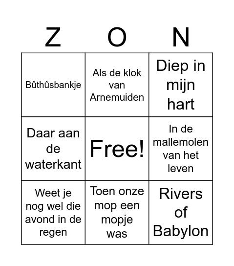 Muziek Bingo Card