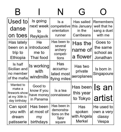 Birthday Guest Bingo Card