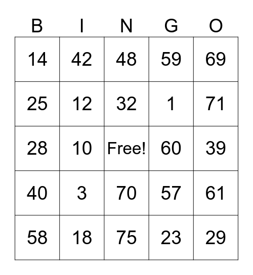 BINGO CARD NI JA Bingo Card