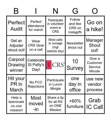 MARCH - CRS RS BINGO Card