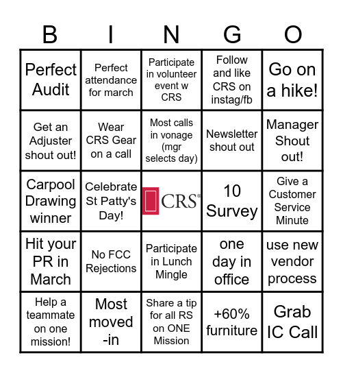 MARCH - CRS RS BINGO Card