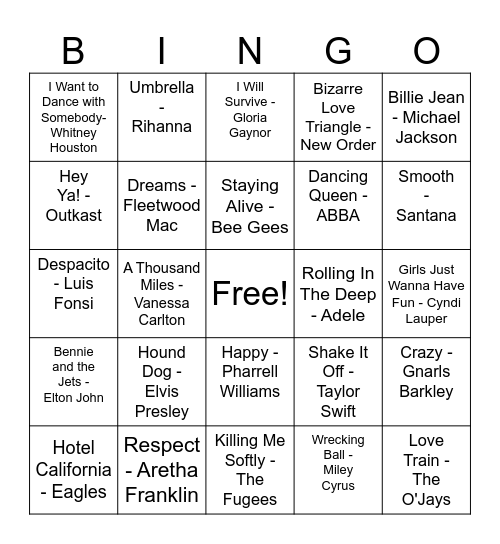 Music Bingo Card