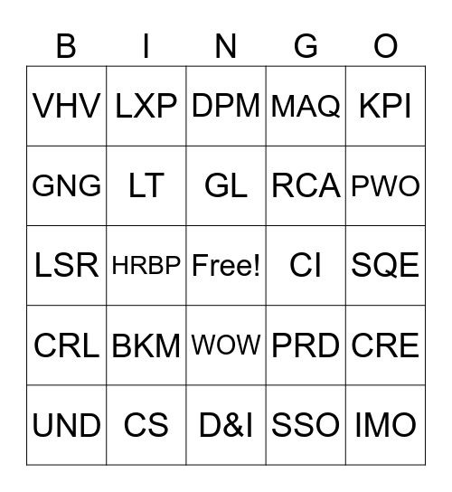 ASML Abbreviation Bingo Card