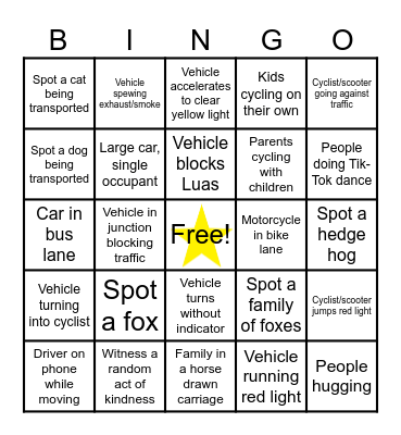 Transportation Bingo (Car edition) Bingo Card