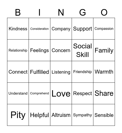 EMPATHY Bingo Card