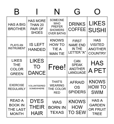 FIND SOMEONE WHO.... Bingo Card