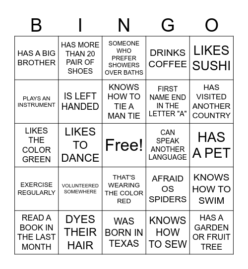 FIND SOMEONE WHO.... Bingo Card