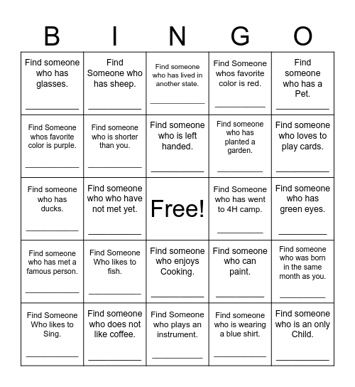 Find Someone Who Bingo Card