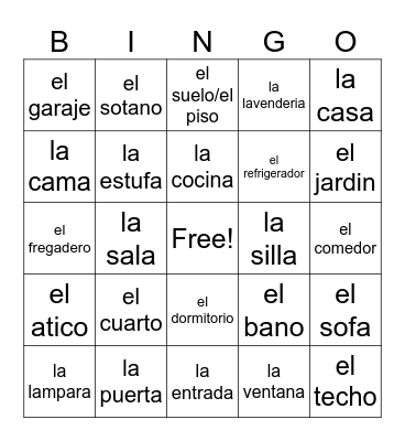 Preposiciones y la casa Bingo Card