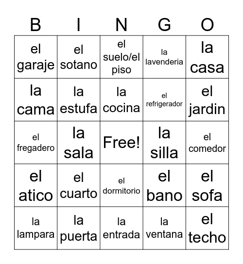 Preposiciones y la casa Bingo Card