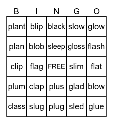 L Blend Words Bingo Card