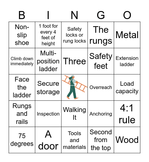 Ladder Safety Bingo Card