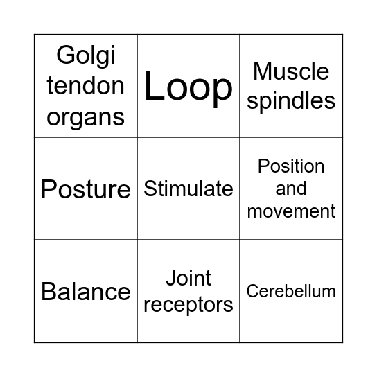 Proprioception Bingo Card
