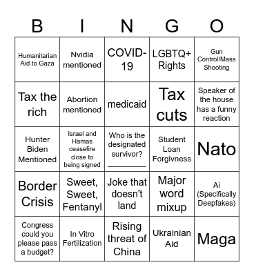 2024 State of the Union Bingo Card