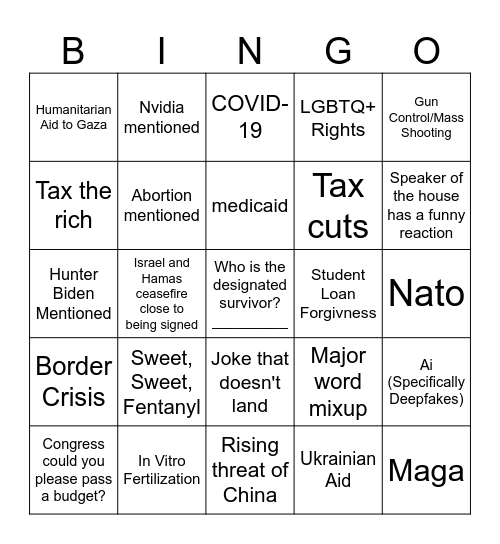 2024 State of the Union Bingo Card