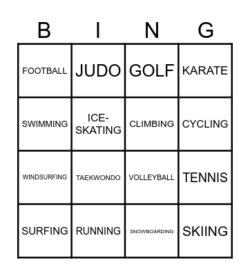 Sports Bingo Card