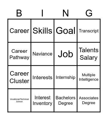 Career Vocabulary Bingo Card