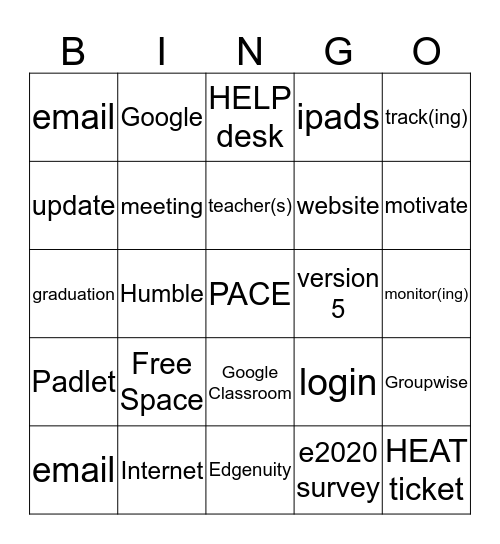 Credit Recovery Meeting Bingo Card