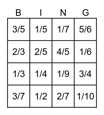 Equivalent Fraction Bingo Card