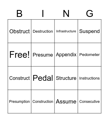 Vocabulary Set 5 Bingo Card