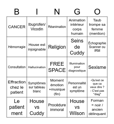 Dr House Bingo s6 Bingo Card