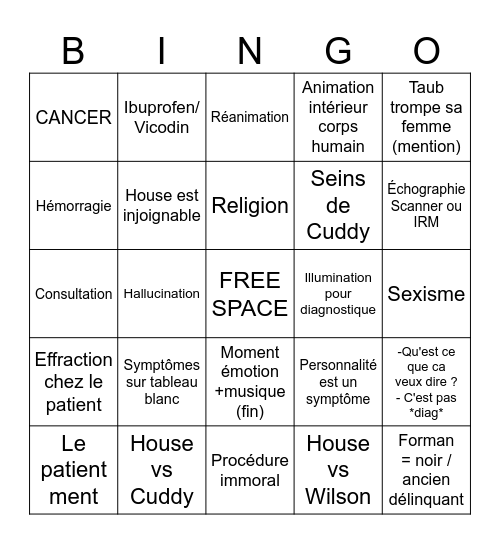 Dr House Bingo s6 Bingo Card