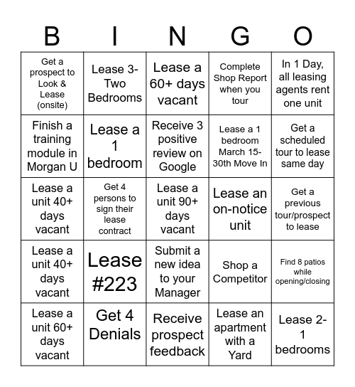 Leasing Agent Bingo Card