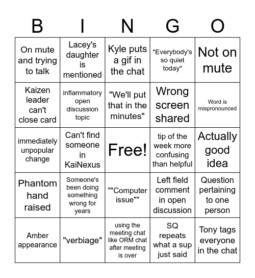 ORM meeting Bingo Card