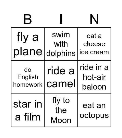 would you like Bingo Card