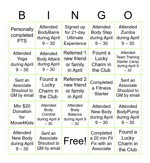 45th Anniversary & Move4 Kids BINGO Card