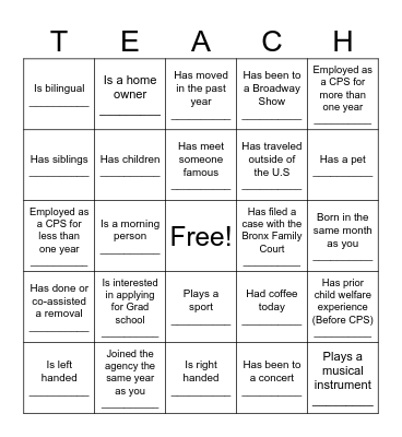 Zone E's Peer Mentorship Program Bingo Card