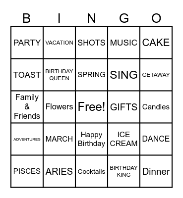 MARCH Birhday  Bingo Card