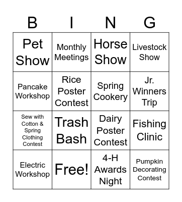 What is 4-H? Bingo Card
