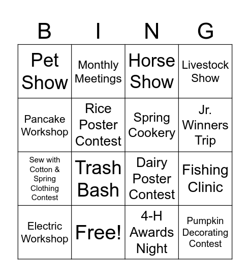 What is 4-H? Bingo Card