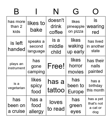 Find Someone Who Bingo Card