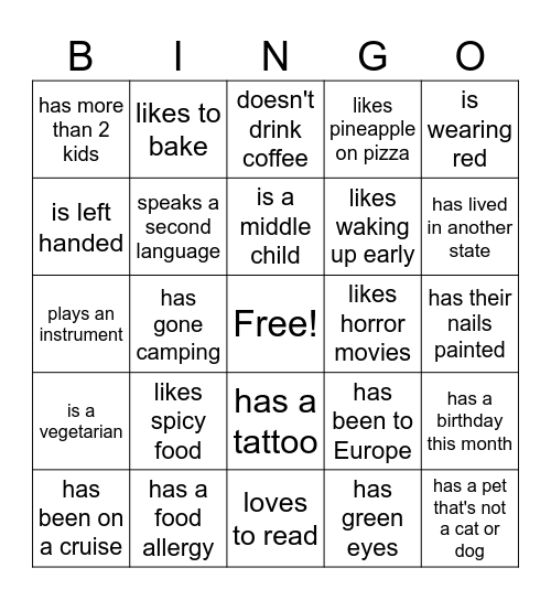 Find Someone Who Bingo Card