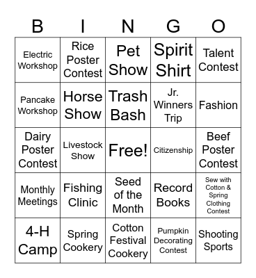 What is 4-H? Bingo Card