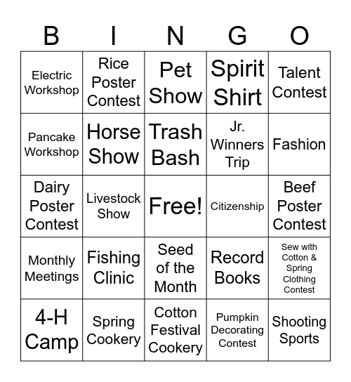 What is 4-H? Bingo Card